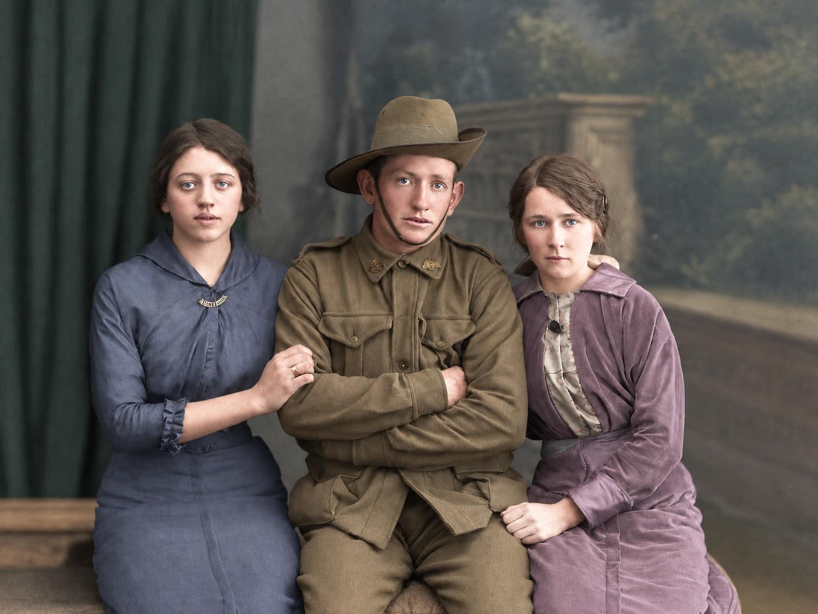The restored photograph with color added by software